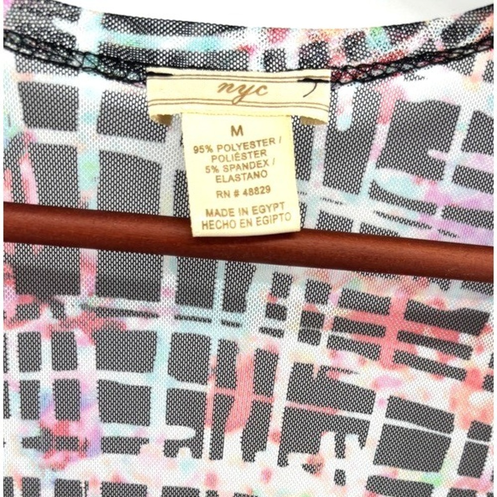 NYJC Womens Long Duster Cardigan Sz S-M Sheer Mesh Abstract Stretch Resort Artsy - Picture 4 of 10